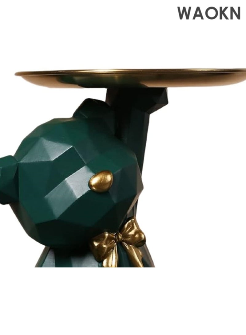 دبليو أيه أو كي أن صينية تخزين على شكل تمثال وحامل مفاتيح، صينية مجوهرات وحلوى وأقراط وأحمر شفاه، تماثيل دب لطيفة مع طبق، منحوتات دب ووعاء مفاتيح وصينية زخرفية لديكور المنزل والمكتب (أخضر داكن، 8.5 × 6.7 × 6.9 بوصة) - Image 4