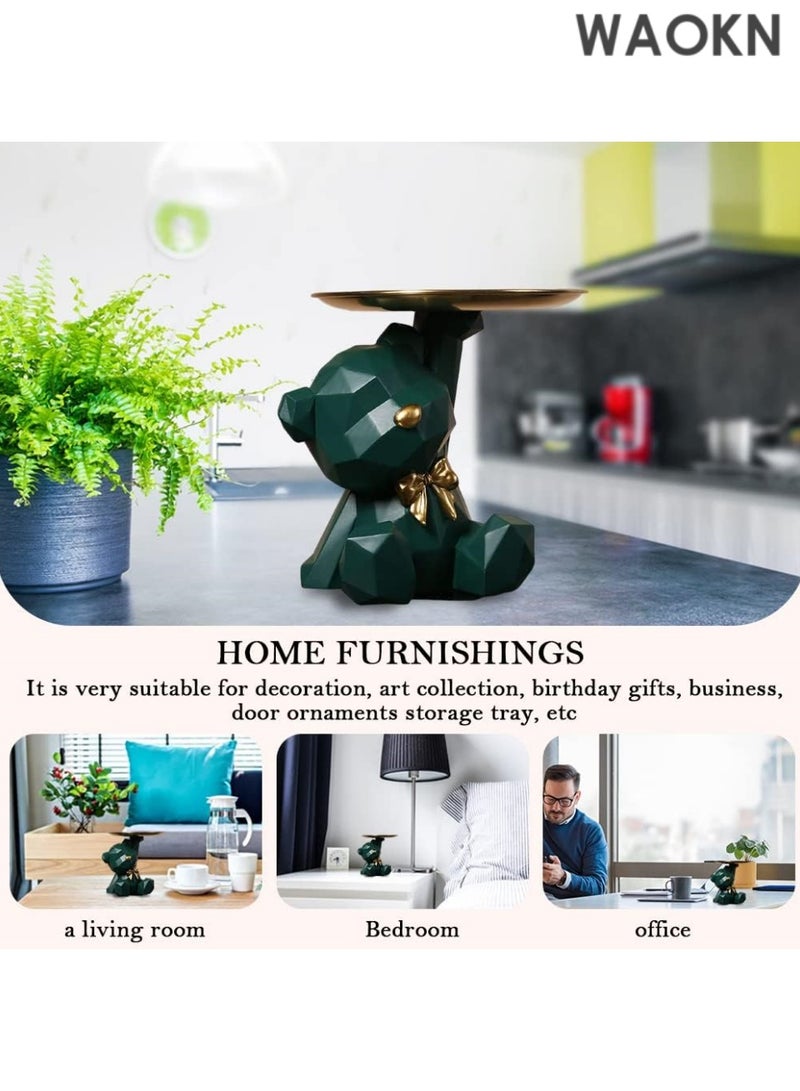 دبليو أيه أو كي أن صينية تخزين على شكل تمثال وحامل مفاتيح، صينية مجوهرات وحلوى وأقراط وأحمر شفاه، تماثيل دب لطيفة مع طبق، منحوتات دب ووعاء مفاتيح وصينية زخرفية لديكور المنزل والمكتب (أخضر داكن، 8.5 × 6.7 × 6.9 بوصة) - Image 5