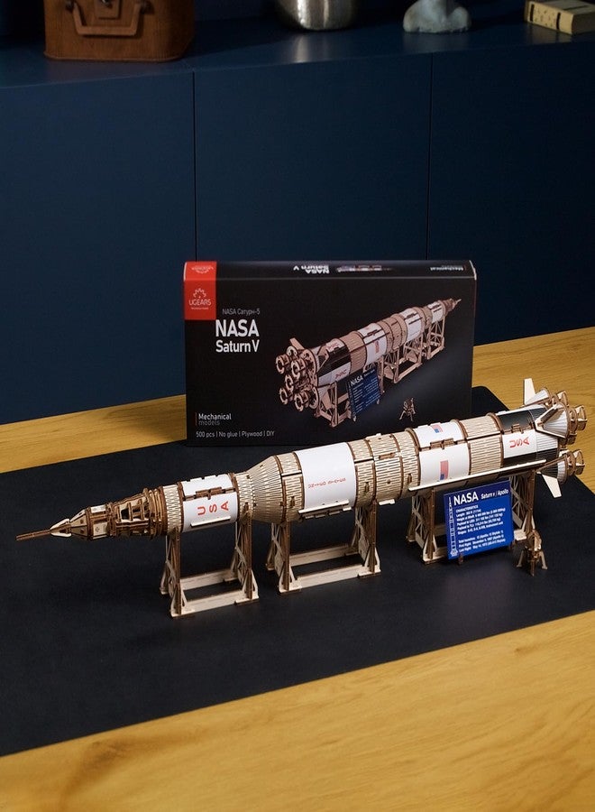 UGEARS NASA Saturn V, 3D Puzzle, 26.18-inch Height, Wooden Model Kits for Adults Model Rocket Full Kit Space Shuttle Model Aerospace Engineering Gifts Brain Teaser - Image 2