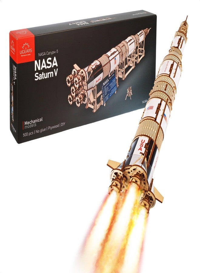 UGEARS NASA Saturn V, 3D Puzzle, 26.18-inch Height, Wooden Model Kits for Adults Model Rocket Full Kit Space Shuttle Model Aerospace Engineering Gifts Brain Teaser - Image 1