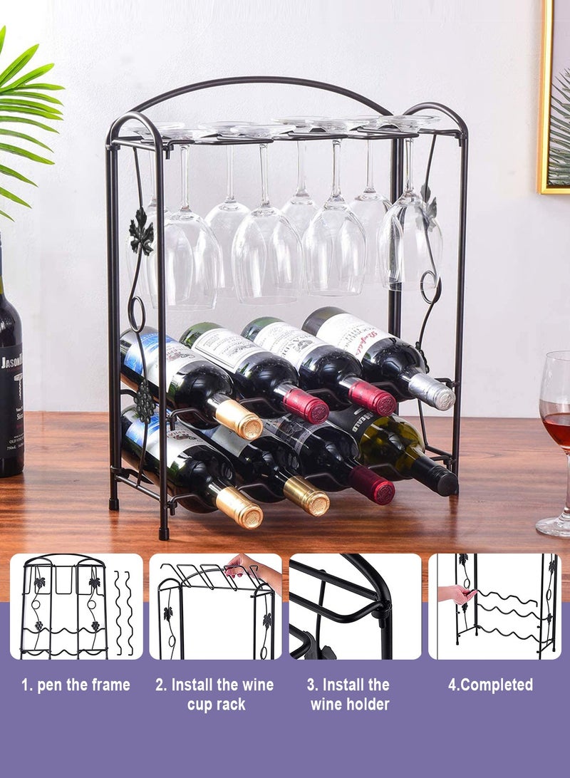 HomarKet Wine Glass Rack Wine Holder for 4 or 8 Bottles and 8 Wine Glasses Perfect for Home Decor & Kitchen Bar Wine Cellar and Cabinet - Image 2
