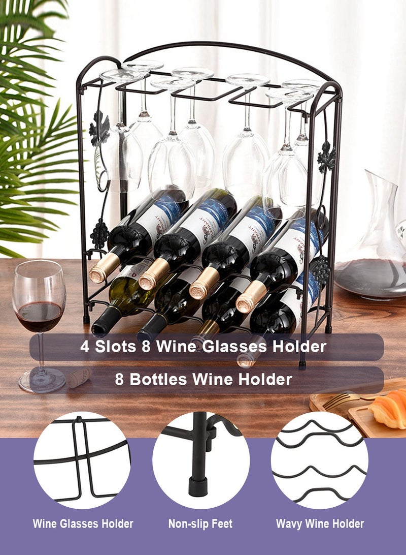 HomarKet Wine Glass Rack Wine Holder for 4 or 8 Bottles and 8 Wine Glasses Perfect for Home Decor & Kitchen Bar Wine Cellar and Cabinet - Image 4