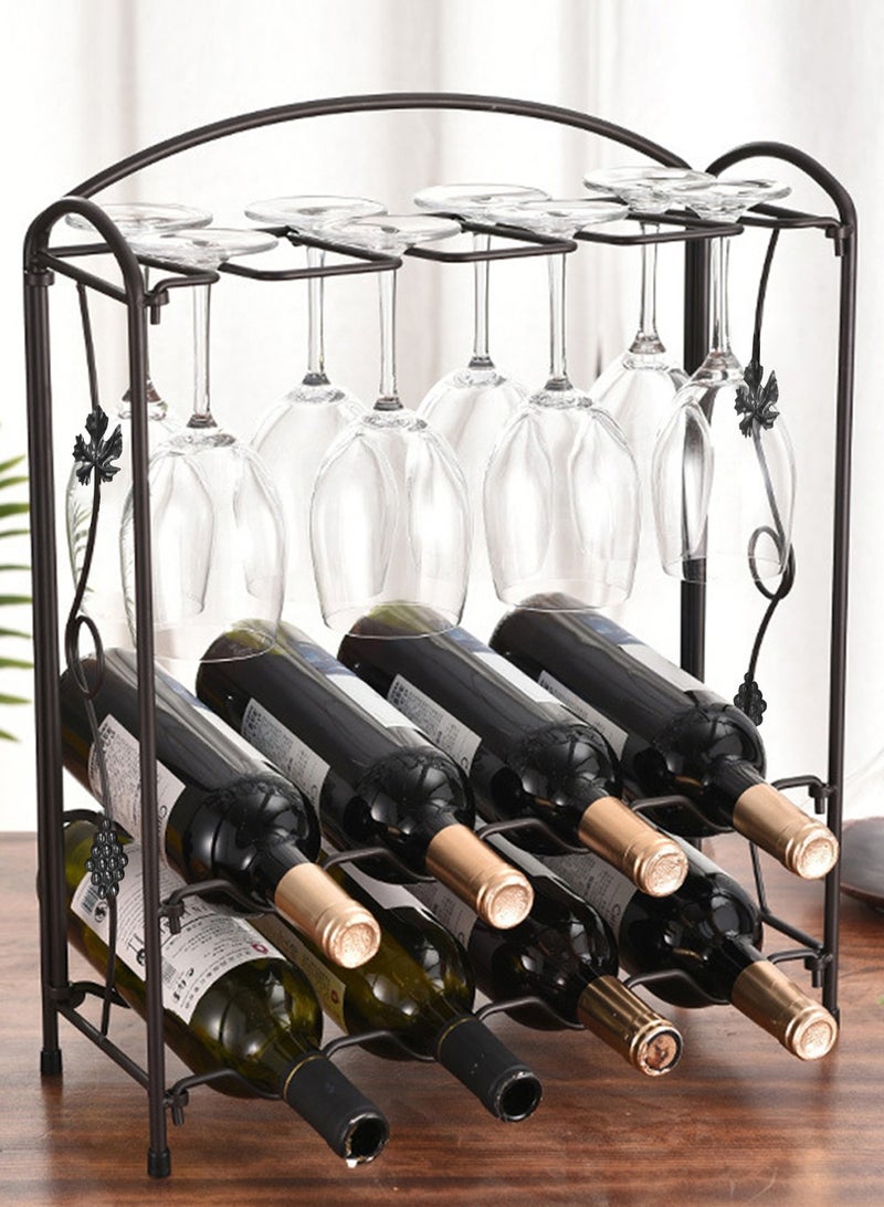 HomarKet Wine Glass Rack Wine Holder for 4 or 8 Bottles and 8 Wine Glasses Perfect for Home Decor & Kitchen Bar Wine Cellar and Cabinet - Image 1
