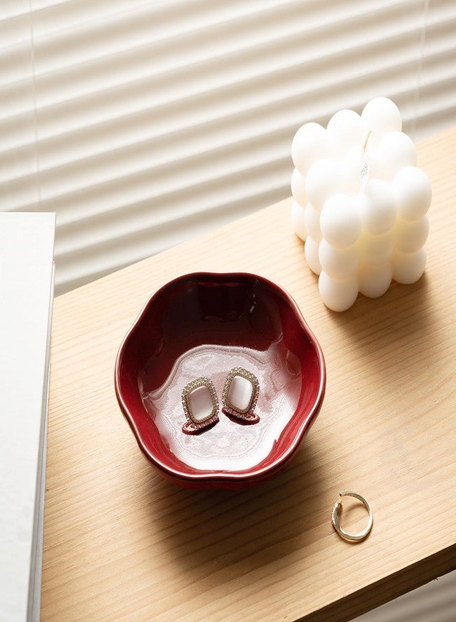 BEUNAIZER Ceramic Ring Dish Flower Jewelry Holder Dish Cute Jewelry Dish Tray Trinket Dish Small Decorative Tray Key Bowl Room Decor Aesthetic for Mom Best Friend Sister (red) - Image 5