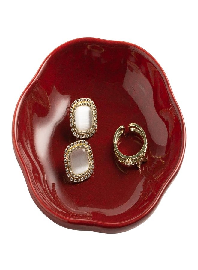BEUNAIZER Ceramic Ring Dish Flower Jewelry Holder Dish Cute Jewelry Dish Tray Trinket Dish Small Decorative Tray Key Bowl Room Decor Aesthetic for Mom Best Friend Sister (red) - Image 1