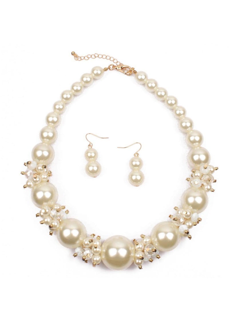 SYOSI Pearl Necklace for Women, Big Pearl Necklace and Dangle Earring Set, for Women Pearl Choker Necklace Big Pearl Necklace Gifts for Ladies Pearl Bead Necklace - Image 2