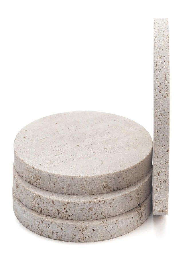 IVAILEX Travertine Stone Coasters for Drinks Round Set of 4 Modern Marble Coaster for Home Office - Image 2