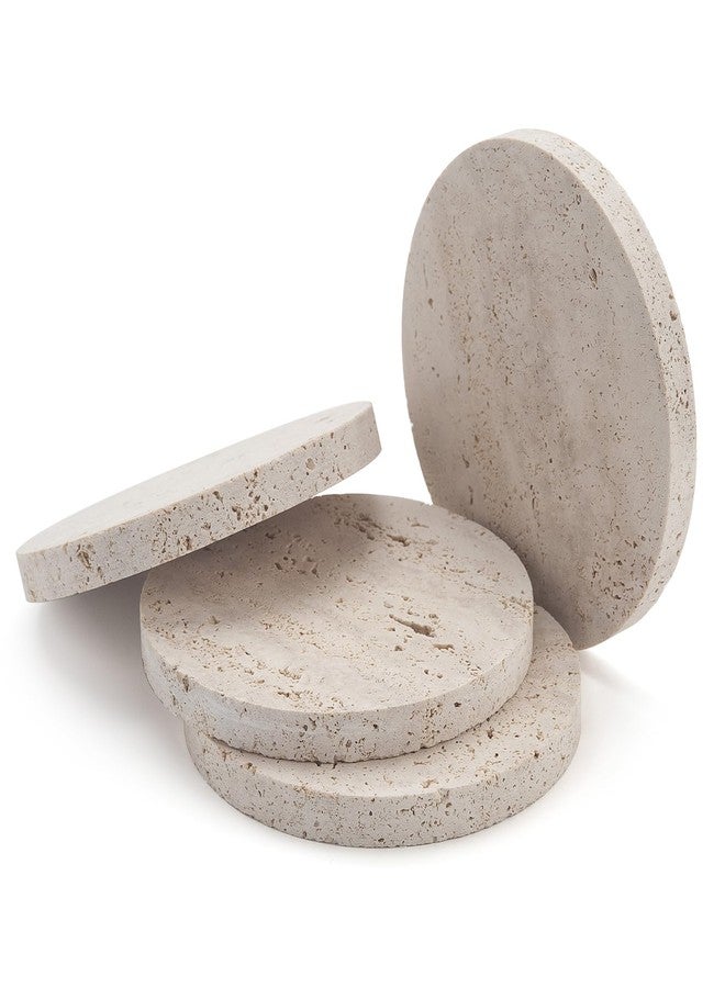 IVAILEX Travertine Stone Coasters for Drinks Round Set of 4 Modern Marble Coaster for Home Office - Image 3