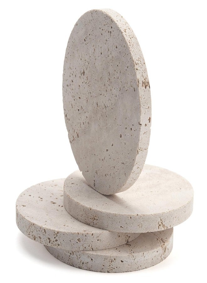 IVAILEX Travertine Stone Coasters for Drinks Round Set of 4 Modern Marble Coaster for Home Office - Image 1