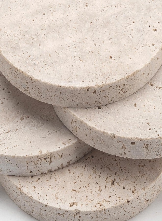 IVAILEX Travertine Stone Coasters for Drinks Round Set of 4 Modern Marble Coaster for Home Office - Image 4