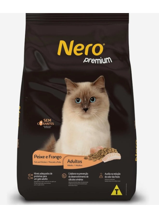 Nero Premium Dry Cat Food Adult, Fish and Chicken Flavor Complete Balanced Formula suitable for all breeds-3KG