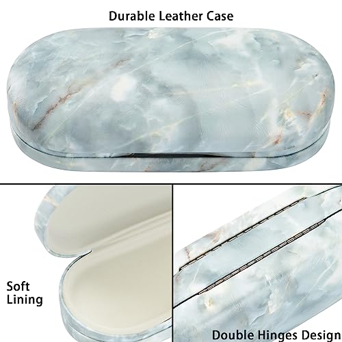 Muf 2 in 1 Contact Lens Case and Glasses Case, Double Sided Design with Mirror, Portable Travel Kit with Tweezer, Remover and Solution Bottle, Green Grey Marble - Image 3