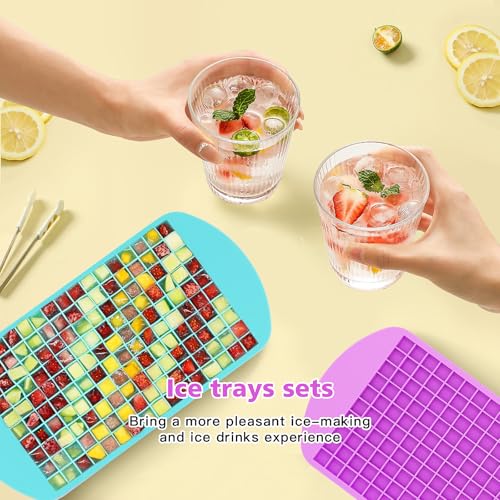 Jisile Mini Ice Cube Trays Set of 2-160 Small Ice Cubes Silicone Mold for Whiskey, Cocktails, Water Bottles - BPA Free Flexible & Stackable Ice Maker (Cyan&Purple) - Image 3