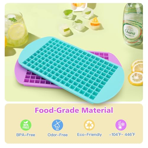 Jisile Mini Ice Cube Trays Set of 2-160 Small Ice Cubes Silicone Mold for Whiskey, Cocktails, Water Bottles - BPA Free Flexible & Stackable Ice Maker (Cyan&Purple) - Image 2