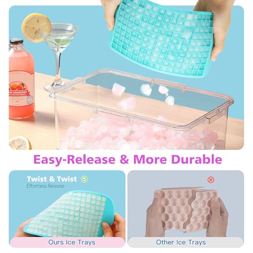Jisile Mini Ice Cube Trays Set of 2-160 Small Ice Cubes Silicone Mold for Whiskey, Cocktails, Water Bottles - BPA Free Flexible & Stackable Ice Maker (Cyan&Purple) - Image 4