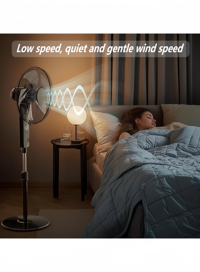 جيجيرو مروحة حاملة بقاعدة، 18 بوصة، اتجاهات تذبذب ثلاثية الأبعاد، 4 سرعات وارتفاع قابل للتعديل، مروحة 5 أوراق موفرة للطاقة مع مؤقت لمدة ساعتين مروحة أرضية لغرفة النوم والمنزل والمكتب، لون أبيض - Image 3