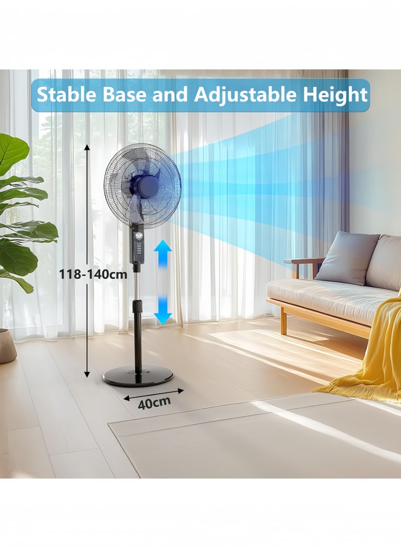 جيجيرو مروحة حاملة بقاعدة، 18 بوصة، اتجاهات تذبذب ثلاثية الأبعاد، 4 سرعات وارتفاع قابل للتعديل، مروحة 5 أوراق موفرة للطاقة مع مؤقت لمدة ساعتين مروحة أرضية لغرفة النوم والمنزل والمكتب، لون أبيض - Image 5