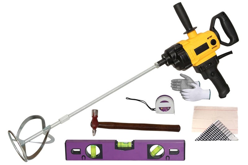 Digital Craft Industrial Grade Electric Cement Mixer Putty Duster Feed Flour Paint Variable Speed Mixing MachinePaint Mixer Machine12 Spirit Level 3MTR TapeHammer 200 gm
