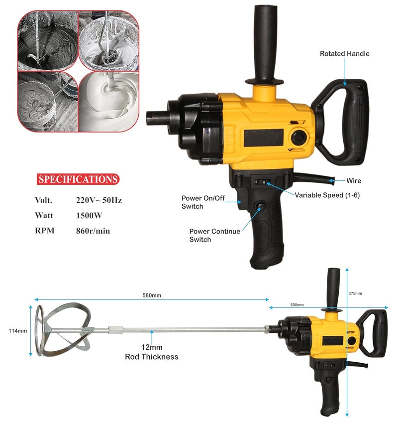 Digital Craft Industrial Grade Electric Cement Mixer Putty Duster Feed Flour Paint Variable Speed Mixing MachinePaint Mixer Machine12 Spirit Level 3MTR TapeHammer 200 gm