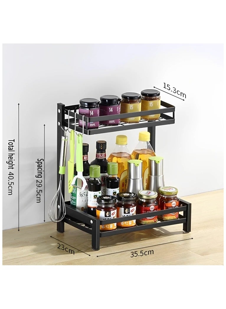 رف تنظيم البهارات معدن، 2 رف - أسود - Image 1