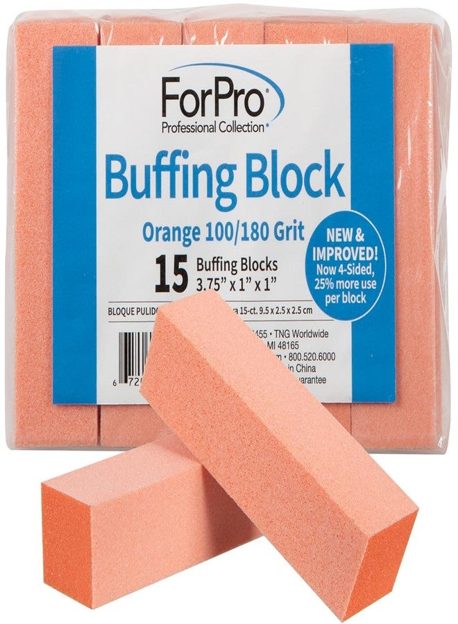 ForPro Professional Collection Buffing Block, Orange, 100/180 Grit, Three-Sided Manicure and Pedicure Nail Buffer, 3.75” L x 1” W x 1” H, 15-Count - Image 1