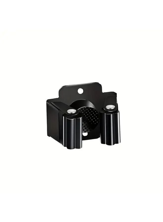 حامل مكنسة أسود مثبت على الحائط مع عجلات مطاطية غير قابلة للانزلاق، خطاف قابل للتعديل، رف تخزين عمودي موفر للمساحة - Image 1