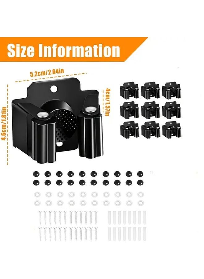 حامل مكنسة أسود مثبت على الحائط مع عجلات مطاطية غير قابلة للانزلاق، خطاف قابل للتعديل، رف تخزين عمودي موفر للمساحة - Image 3