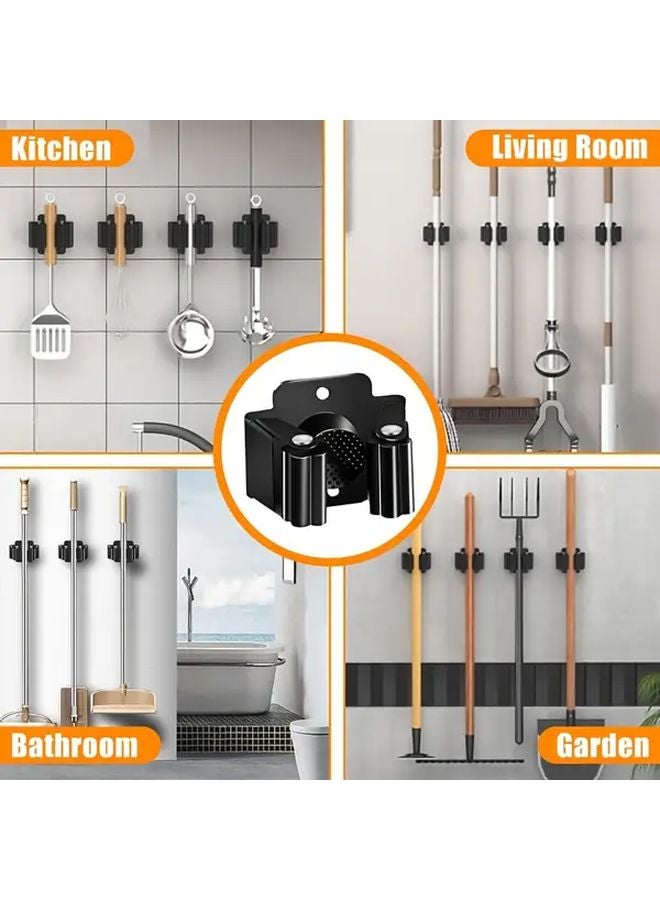 حامل مكنسة أسود مثبت على الحائط مع عجلات مطاطية غير قابلة للانزلاق، خطاف قابل للتعديل، رف تخزين عمودي موفر للمساحة - Image 2