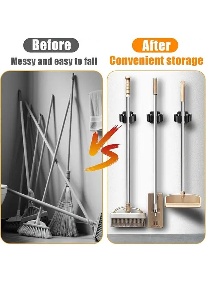 حامل مكنسة أسود مثبت على الحائط مع عجلات مطاطية غير قابلة للانزلاق، خطاف قابل للتعديل، رف تخزين عمودي موفر للمساحة - Image 4