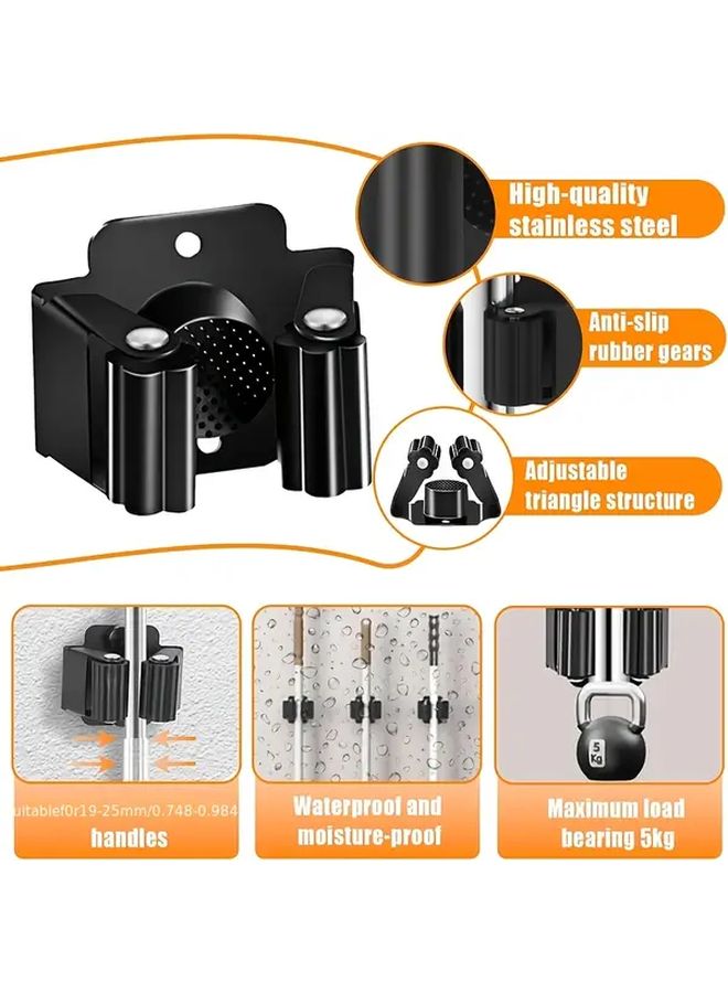 حامل مكنسة أسود مثبت على الحائط مع عجلات مطاطية غير قابلة للانزلاق، خطاف قابل للتعديل، رف تخزين عمودي موفر للمساحة - Image 5