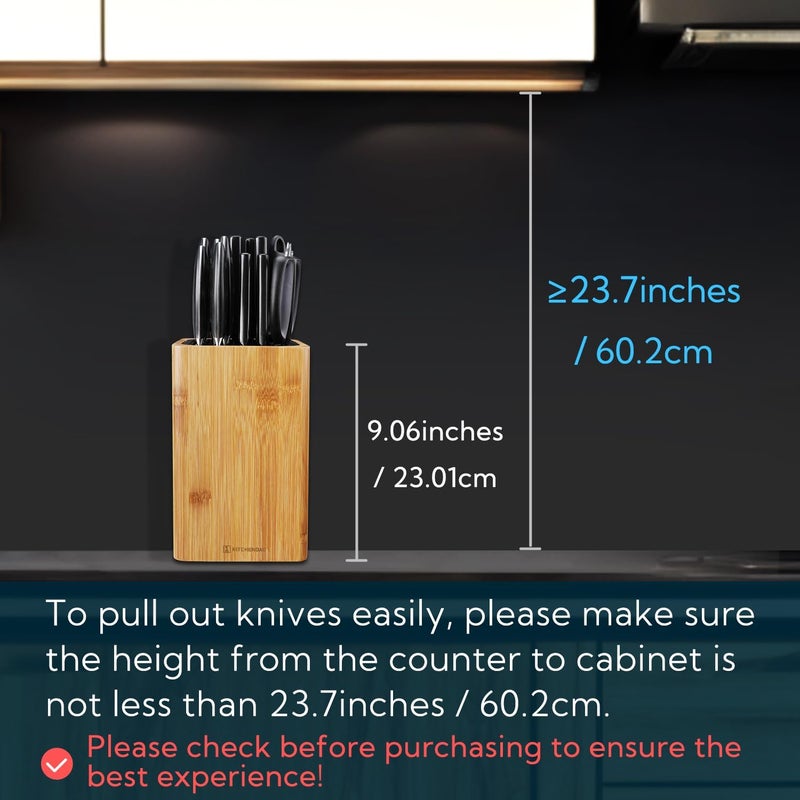 KITCHENDAO Deluxe Universal Knife Block with Slots for Scissors and Sharpening Rod - Eco-Friendly Bamboo Knife Holder For Safe, Space Saver Knives Storage - Unique Slot Design to Protect Blades - Image 3