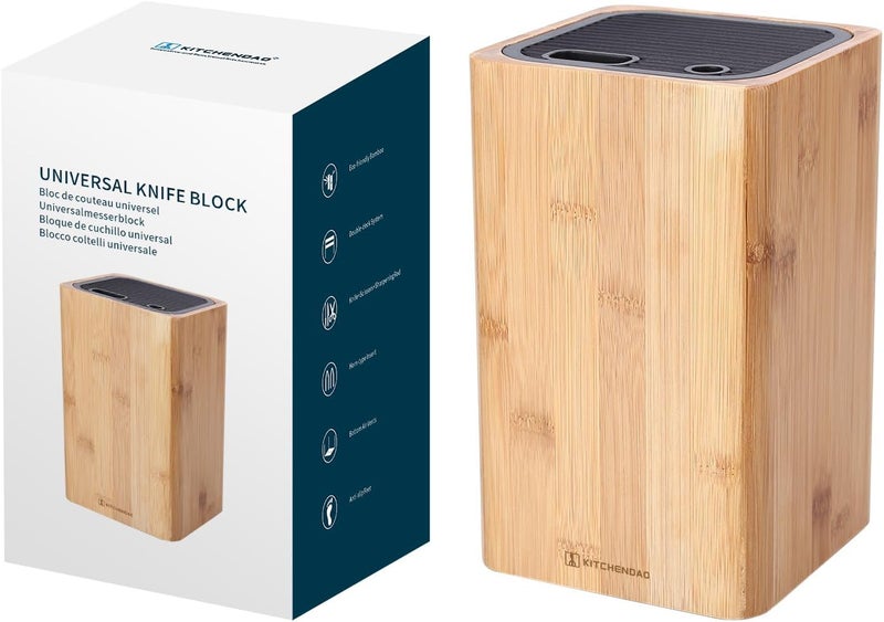 KITCHENDAO Deluxe Universal Knife Block with Slots for Scissors and Sharpening Rod - Eco-Friendly Bamboo Knife Holder For Safe, Space Saver Knives Storage - Unique Slot Design to Protect Blades - Image 1