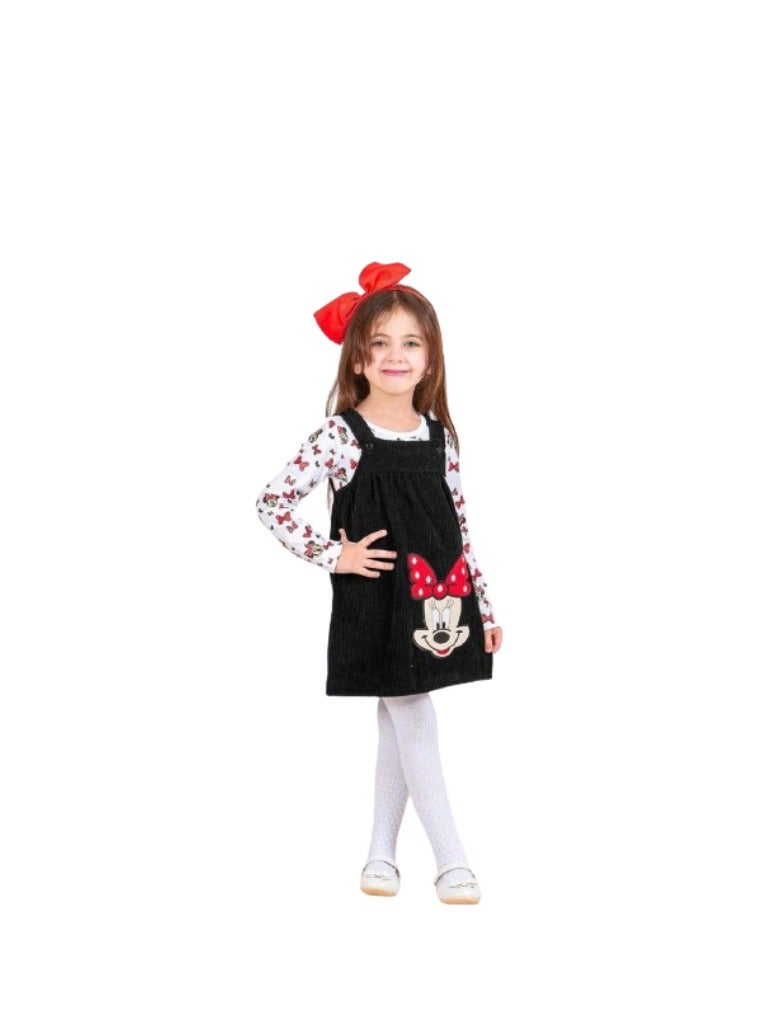 Girls dress, 2 pieces, white t-shirt and black dress - Image 1