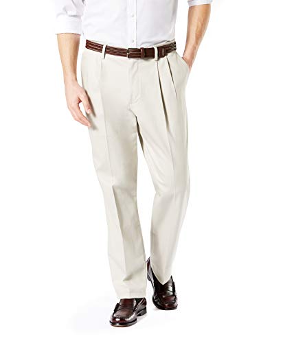 Dockers® Men's Classic Fit Signature Khaki Lux Cotton Stretch Pants - Pleated (Regular and Big & Tall), Cloud, 36W x 32L - Image 1