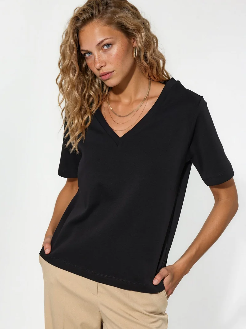 بوسيم BUSEM V-Neck Solid Regular Fit Cotton T-Shirt