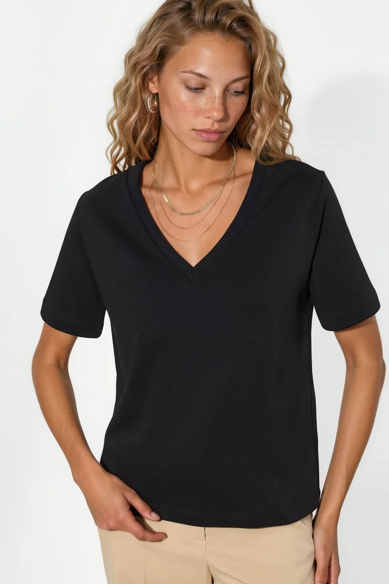 بوسيم BUSEM V-Neck Solid Regular Fit Cotton T-Shirt