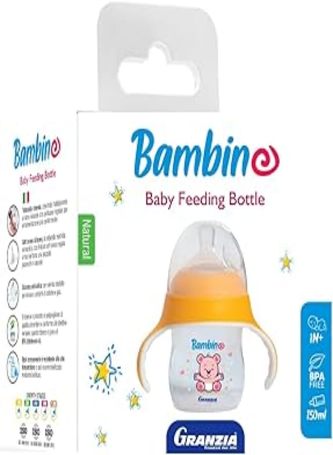 Granzia Bambino Natural Baby Feeding Bottle Orange Color 150 ML With Hand