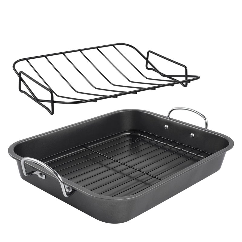 kitCom Nonstick Roasting Pan Roaster with Rack  16 Inch Rectangular Grill Suitable for Turkey Roast Chicken Ham Dishwasher Safe 95QT