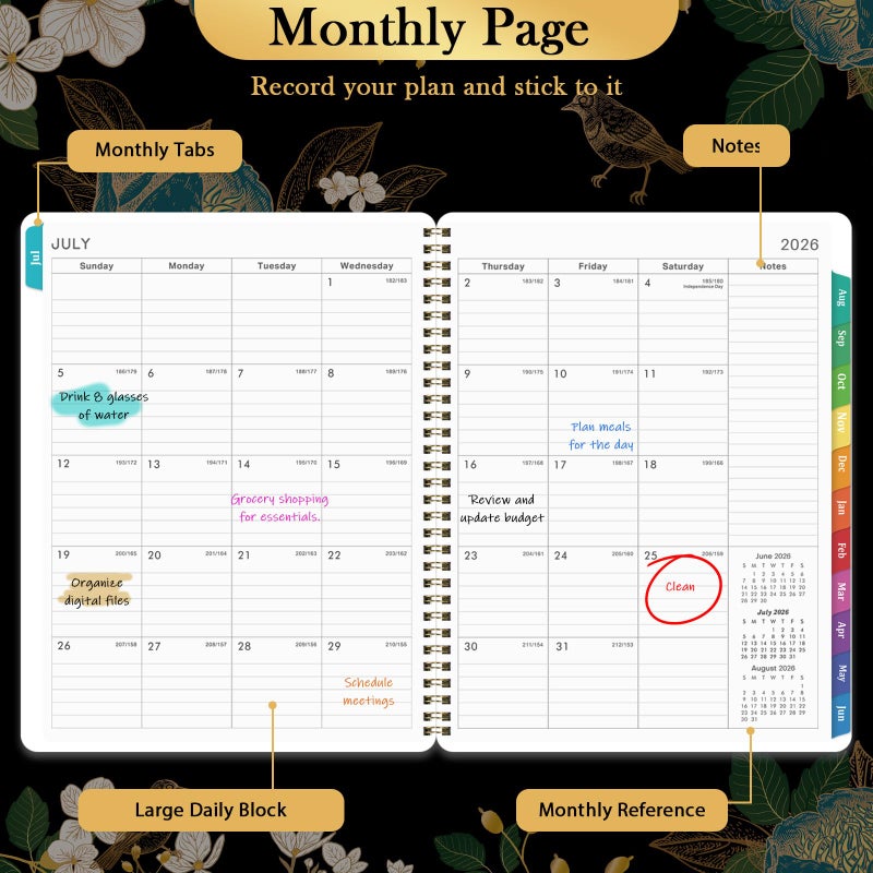 Pinchoco Planner 2026-2027 - Academic Planner 26-27, Jul.2026 - Jun.2027, 8" x 10", 2026-2027 Planner Weekly Monthly with Colorful Tabs, Twin-wire Binding, Back Pocket - Image 4