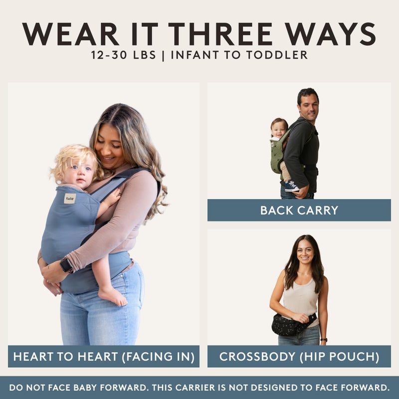 TULA Baby Tula Lite Ripstop Nylon Compact Baby Carrier, Lightweight and Ergonomic Carrier for Travel w/Convenient Storage Hip Pouch, Multiple Carrying Positions for Babies 12lbs to 30lbs - Slate (Blue) - Image 4