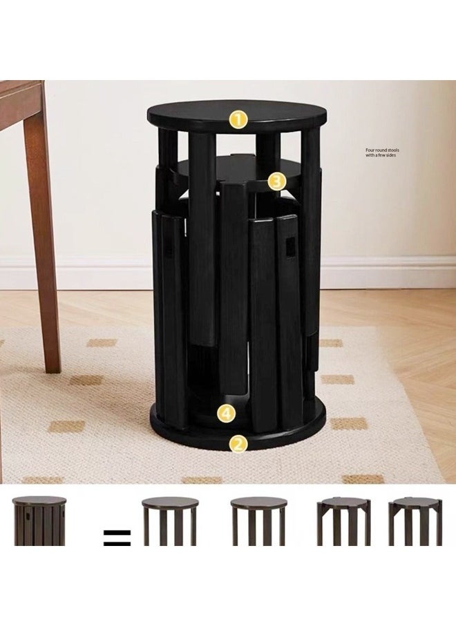 Raffine Versatile Multifunction 4 in 1 Solid Wood Stool Set Round Coffee Table Sofa Bedside Table Stackable Combination Stool for Living Room 36x47 cm (Fully Assembled)  - Image 4