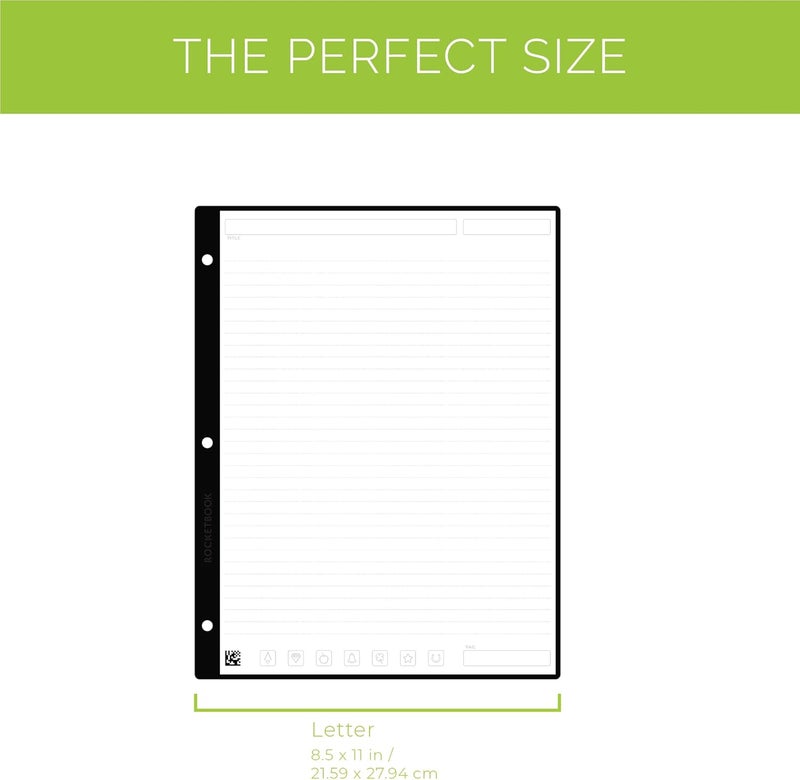 Rocketbook Smart Filler Paper Expansion Pack Lined College Ruled Reusable Notebook Paper (8.5" X 11") Scannable Binder Paper - Write, Scan, Erase, Reuse 10 Double Sided Loose Leaf Sheets - Image 2