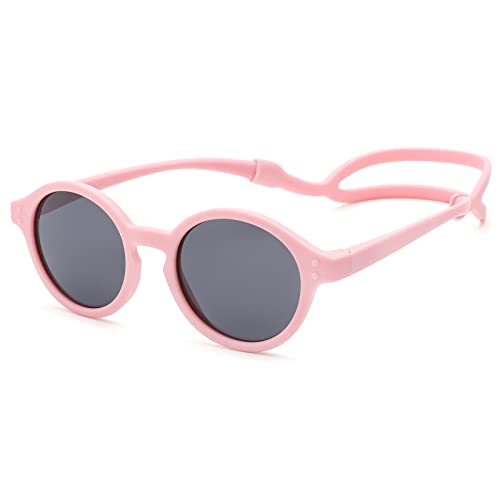 COASION Baby Polarized Sunglasses with Strap Adjustable TPEE Flexible Frame for Toddler Girls Boys Age 0-12 Months (Pink) - Image 1