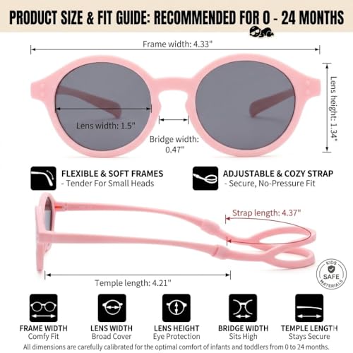 COASION Baby Polarized Sunglasses with Strap Adjustable TPEE Flexible Frame for Toddler Girls Boys Age 0-12 Months (Pink) - Image 5