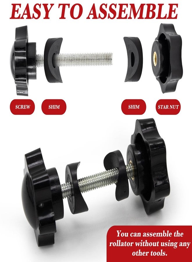 LhyBtm 4 Set Replacement Arm Adjustment Knobs Rollator Walker Replacement Knobs Adjustment Bolts Drive Walker Replacement Parts, M6 Track Bolt Set T Track Bolts for Vive Mobility (Black) - Image 5