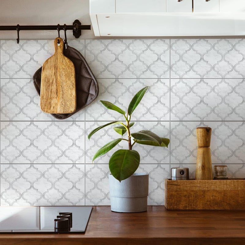 Alwayspon Vinyl Floor Tile Stickers, Non-Slip Self-Adhesive Backing, Tile Stickers for Kitchen, Bathroom, Self-Adhesive, Peel and Stick, PVC, White/Grey Marble Lantern, 30 x 15 cm x 4 Pieces - Image 2