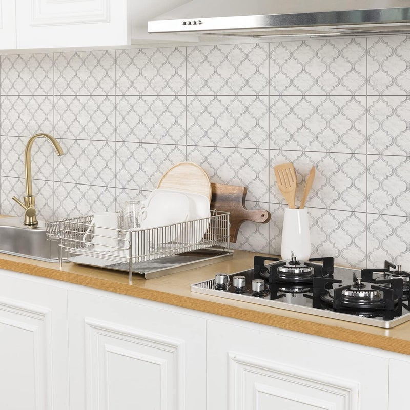 Alwayspon Vinyl Floor Tile Stickers, Non-Slip Self-Adhesive Backing, Tile Stickers for Kitchen, Bathroom, Self-Adhesive, Peel and Stick, PVC, White/Grey Marble Lantern, 30 x 15 cm x 4 Pieces - Image 4