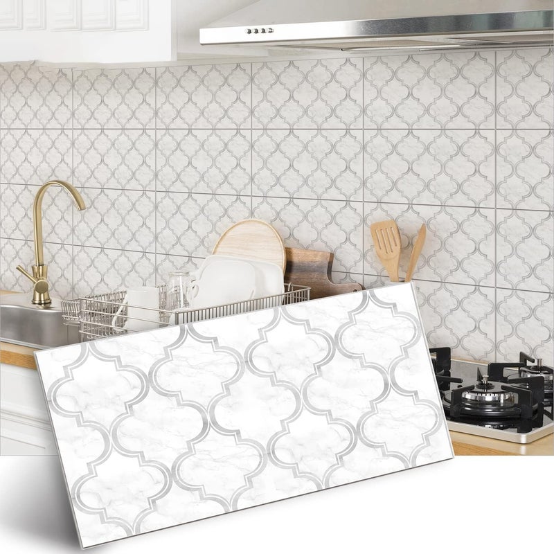 Alwayspon Vinyl Floor Tile Stickers, Non-Slip Self-Adhesive Backing, Tile Stickers for Kitchen, Bathroom, Self-Adhesive, Peel and Stick, PVC, White/Grey Marble Lantern, 30 x 15 cm x 4 Pieces - Image 3