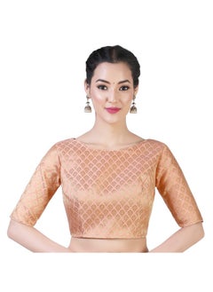 Studio Shringaar Studio Shringaar Women's Readymade Pastel Brocade Elbow Length Sleeves Saree Blouse (Peach, 38)  - Image 1