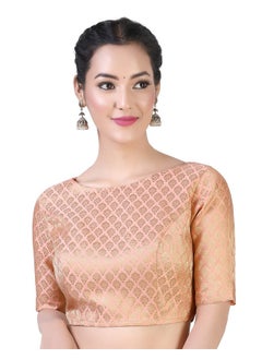 Studio Shringaar Studio Shringaar Women's Readymade Pastel Brocade Elbow Length Sleeves Saree Blouse (Peach, 38)  - Image 3